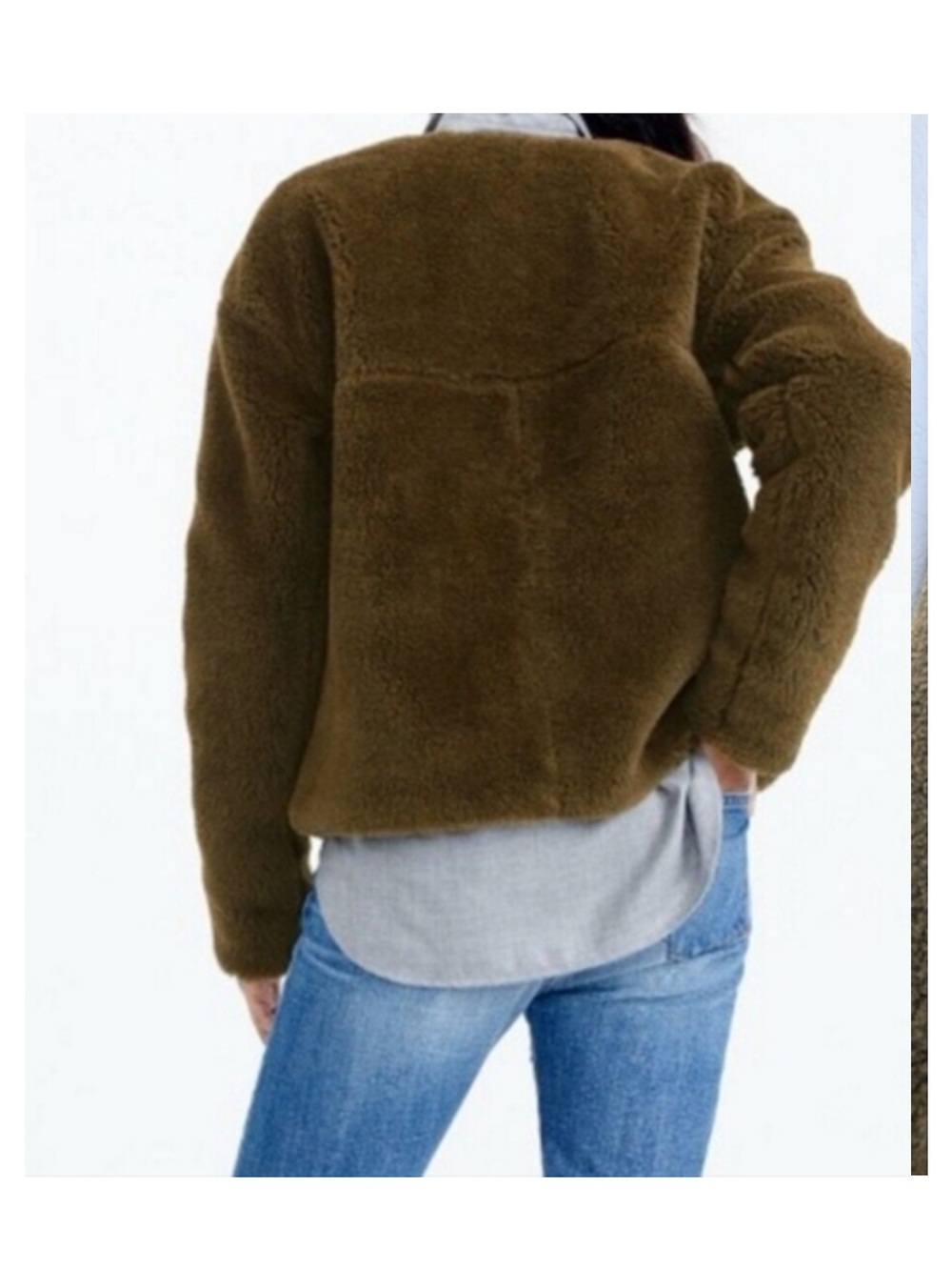 J. Crew Cropped Fleece Teddy Jacket Faux Fur Casual Trendy Cozy. Sz 8. EUC! - Picture 3 of 15